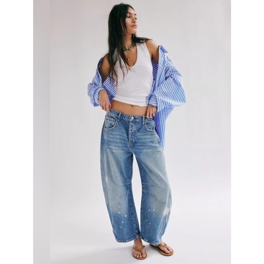 We The Free Good Luck Mid-Rise Barrel Jeans 100 Years - Picture 3 of 8